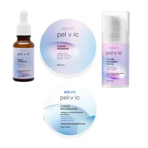 Kit Pelvic Clareador, Sérum, Esfoliante, Creme Revitalizante e Sabonete Liquido Íntimo - Kalya