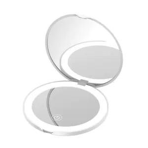 Espelho Portátil de Maquiagem com LED Ajustável e Bateria Recarregável